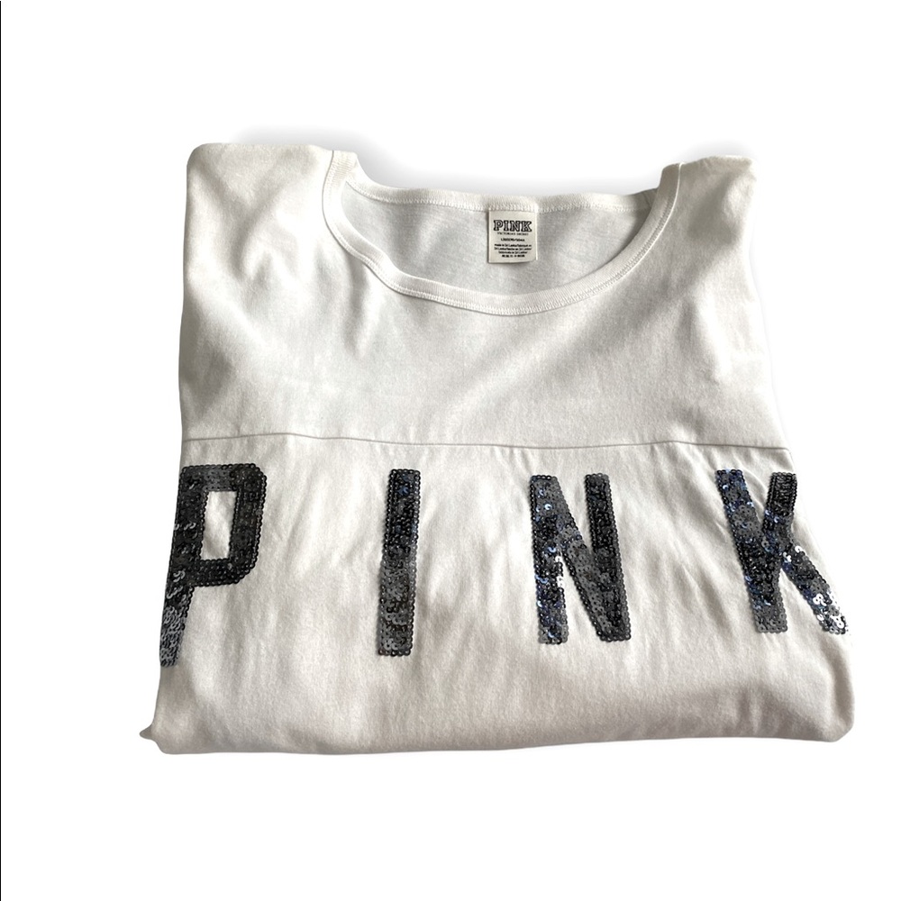Pink size large round hem stadium tee with sequence logo